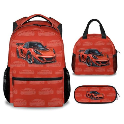 Backpack Set for Kids - Car Backpacks for Boys, 17 Inch Durable Toddler School Bookbag with Lunch Box and Pencil Case - color: Style-3