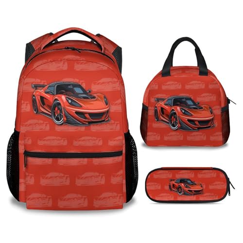 Backpack Set for Kids - Car Backpacks for Boys, 17 Inch Durable Toddler School Bookbag with Lunch Box and Pencil Case - color: Style-3