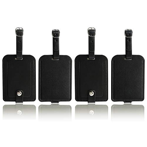 Luggage Bag Tags Leather Travel ID Labels Suitcase Name Tags with Snap - color: Pu Black 4 Pack