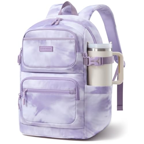 LOVEVOOK School Backpack for Teen Girls & College Students, Large Capacity Laptop Backpack with Water Bottle Holder, Lightweight Bookbag for School, Travel & Everyday Use, Purple Tie-Dye - color: Purple Tie-dye, size: 15.6 inch