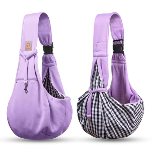 Tomkas Small Dog Sling Carrier - Zipper Pocket & Adjustable Strap - for 3-10 lbs Pets(Light Purple) - color: Light Purple