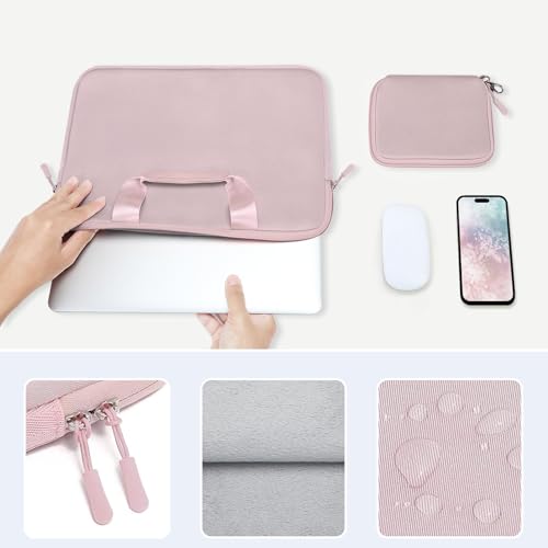 MOSISO Laptop Case 16 inch, 15-15.6 inch Laptop Sleeve Bag Compatible with MacBook Pro 16, HP Acer Dell Lenovo ASUS, Neoprene Carrying Computer Bag with Handle&Detachable Small Case, Pink - color: Pink, size: 16 inch