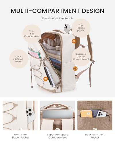 LOVEVOOK Travel Backpack,40L Carry On Backpack Large Fits 17.3" Laptop,TSA Personal Item Travel Bag with 3 Packing Cubes,Water Resistant Laptop Bag Travel Essentials for Weekender Business Hiking - color: Beige White-khaki, size: 17.3 Inch