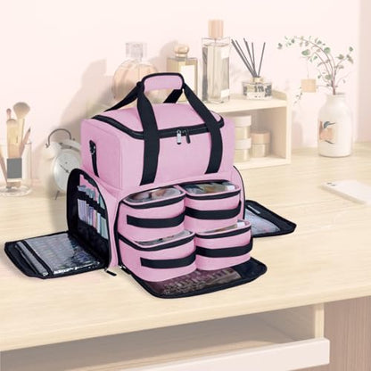 Large Cosmetic Bag with 4 Removable Case and 2 Removable Dividers Double Layer Travel Storage Organizer, Makeup Brushes Storage Section Pink - color: Pink 22