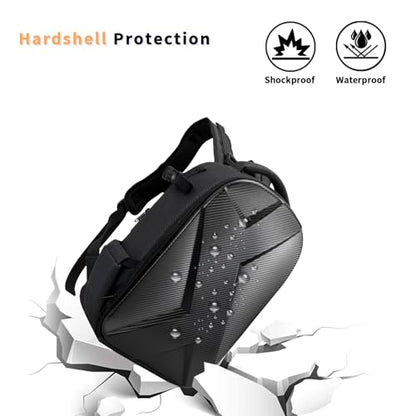 Camera Backpack Hard Shell Imitation Carbon Fiber DSLR, Waterproof Shockproof w/15.6" Lap Comp for Photo, Travelers & Daily. - color: Black