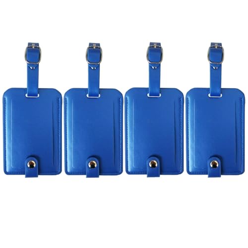 Luggage Bag Tags Leather Travel ID Labels Suitcase Name Tags with Snap - color: Pu Blue 4 Pack