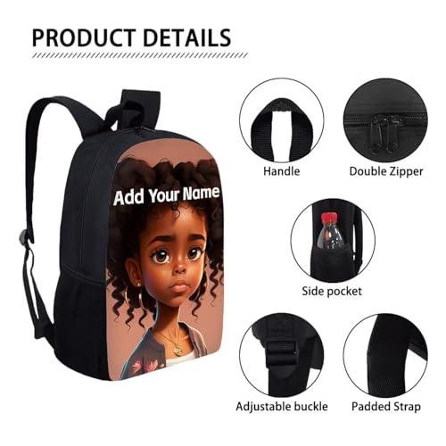 Afro Backpack School Kids Girls Name Custom Bookbags for Girls Black Book Bag for Kids Elementary/Kindergarten School Bag Personalized Back Pack - color: African Black Girl-23