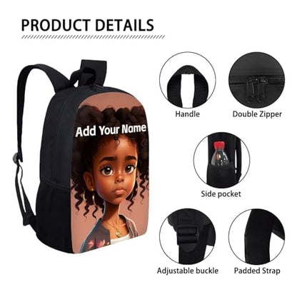 Afro Backpack School Kids Girls Name Custom Bookbags for Girls Black Book Bag for Kids Elementary/Kindergarten School Bag Personalized Back Pack - color: African Black Girl-23