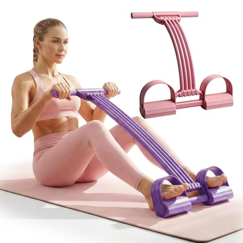 Pedal Resistance Bands with Handles, Upgrade Adjustable 8-Tubes Multifunction Tension Rope, Foot Pedal Resistance Bands for Fashion Puller Exercise Abdomen Waist Arm Leg - color: Pink