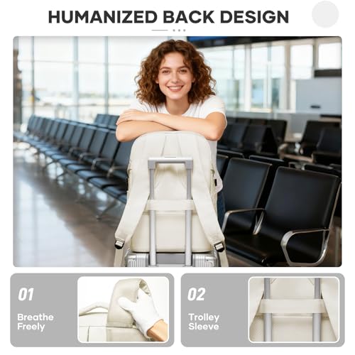 suwasp Large Travel Backpack for Women Men Mochila Airline Approved Carry On Personal Item Backpack Bag Frontier Airlines Personal Item Travel Bag Flight Approved Luggage Backpack - White - color: Beige, size: Large