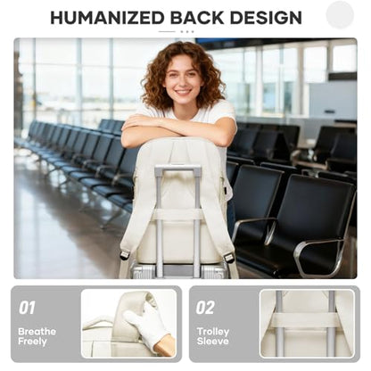 suwasp Large Travel Backpack for Women Men Mochila Airline Approved Carry On Personal Item Backpack Bag Frontier Airlines Personal Item Travel Bag Flight Approved Luggage Backpack - White - color: Beige, size: Large