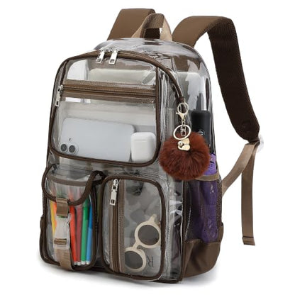 Clear Backpacks for Girls Boys, Heavy Duty PVC Transparent School Bookbag See Through Back Pack for College Work Travel (Coffee) - color: Coffee