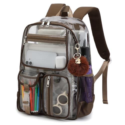 Clear Backpacks for Girls Boys, Heavy Duty PVC Transparent School Bookbag See Through Back Pack for College Work Travel (Coffee) - color: Coffee