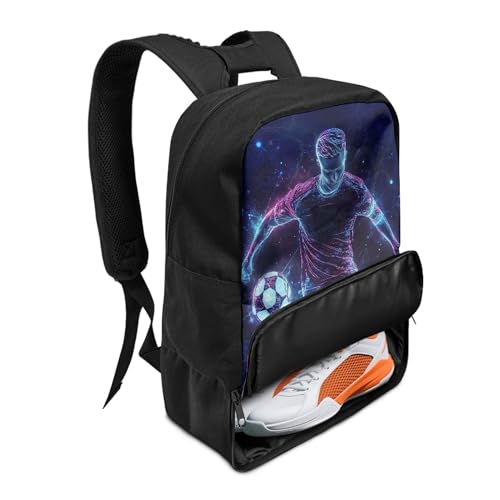 Sports Backpack with Ball Holder, Shoe Compartment, Waterproof Design, Multiple Graphic Prints, 18.5 x 12.6 x 7.3 Inches, Black