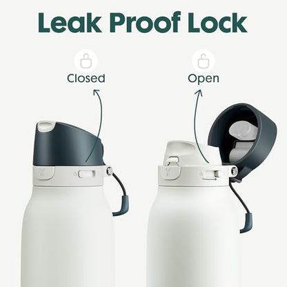 Meoky 24 oz Travel Water Bottle Stainless Steel: Leak Proof Locking Lid, 2-in-1 Straw and Spout, 24 Hours Cold, Top Handle, BPA Free, Slim Insulated Water Bottle for Car Ourdoor, Frost - color: Frost