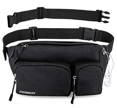 CXWMZY Fanny Packs For Women & Men, Waist Bag Hip Bum Bag Strap Extension Large Capacity Easy Carry Any Phone Passport Wallet for Outdoors Workout Traveling Casual Running Hiking Cycling Dog Walking - color: Black