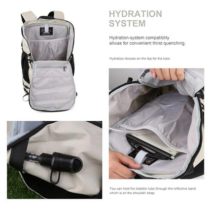 MOUNTAINTOP 35L Hiking Backpack, Lightweight Outdoor Travel Camping Daypack with Rain Cover for Men & Women（White） - color: Creamy White
