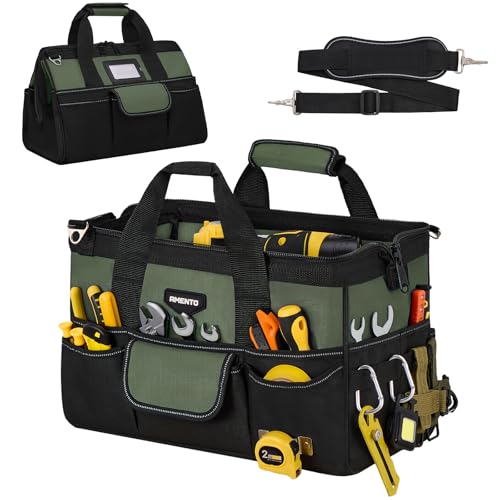 16-Inch Heavy Duty Tool Bag, 22 Pockets Empty Tool Box Organizer Storage, Soft Tote Toolbox Organization Portable Handle Carrying Work Toolbag for Electrician Mechanic, Dad Men Gifts, Green - color: Green, size: 16 Inch