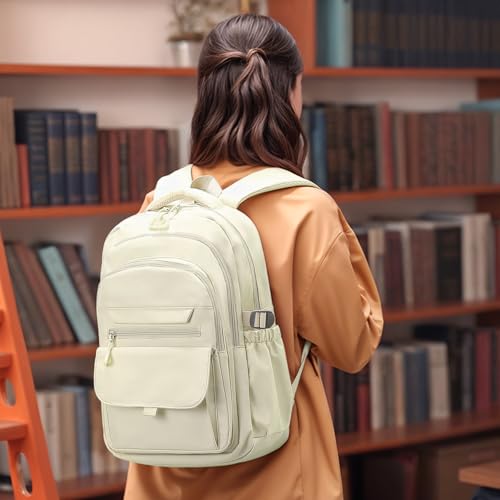Aesthetic Daypack Backpack, Water-Resistant 15.6" Laptop Backpack for Women and Men, Featuring Touch-Fastener and Anti-Theft Pockets (White) - color: White