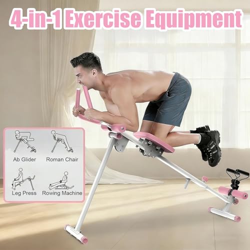 Ab Workout Equipment Abs Trainer, 4 in 1 Workout Machine with Ab Slider Roman Chair Rowing Leg Press, All in One Fitness Equipment for Home Gym Training - color: Grey