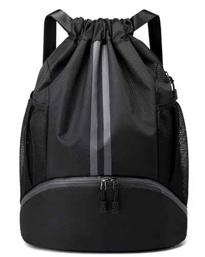 BROTOU Soccer Bags, Football Backpack, Volleyball Bag, Drawstring Backpack with Ball and Shoe Compartment, Football bags for Equipment Swim Gym Bag - color: Black