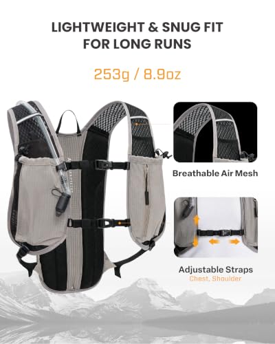 EVERFUN Hydration Backpack Running Vest Small Hiking Water Backpack with 1.5L Water Bladder for Women Men, Lightweight Reflective Phone Holder Hydro Pack for Trail Running, Biking, Race, Marathons - style: Sand