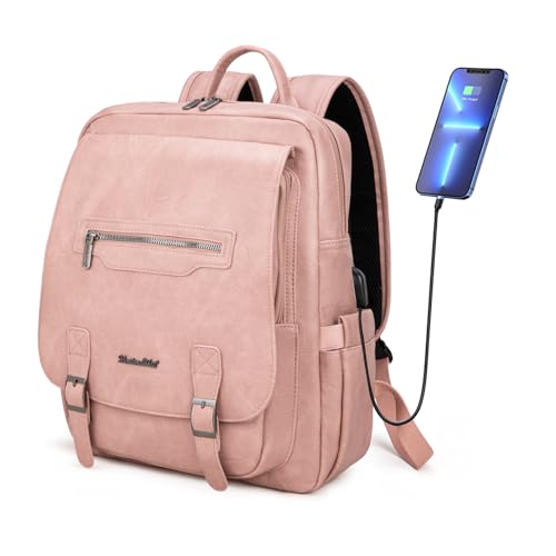 Montana West Laptop Backpack 15.6 Inch Work Backpack Purse for Women Travel Casual Daypack Bookbags with USB Port - color: 15.6-in Dark Pink