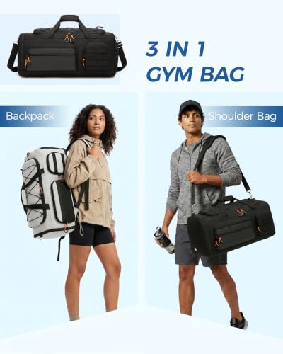 Searock 45L Gym Bag for Men, 3-In-1 Duffle Bag Backpack for Travel - color: Black