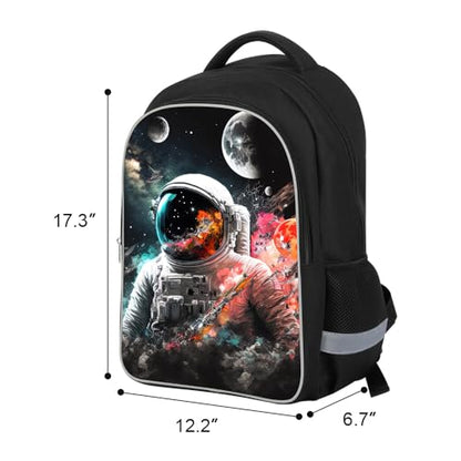 ZRENTAO 3 Pcs Kids Backpack, 3D Reflective Cartoon, 600D Polyester & Dual Zippers, 17" Bookbag with Ergonomic Design for boys & girls age 6-18, Astronaut Space Style for school Children Kids - color: 10##astronautsset