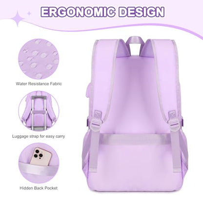 Scothen Backpacks for Girls, Girls Backpack with Lunch Box & Pencil Pouch for Teens Girl Kids Elementary Middle High School College Student Bookbag Daypack Laptop Travel Backpack for Women - color: Purple