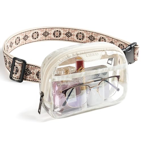 LATMAP Clear Bag for Stadium Events, Clear Purse for Women Stadium Crossbody Bag, Transparent Bag for Concerts Sports - color: Small Size-Beige
