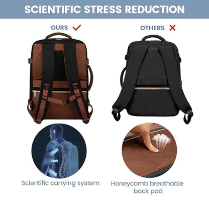 LOVEVOOK Travel Backpack For Women,50L Carry On Backpack Flight Approved,TSA Personal Item Travel Bag Fits 18 Inch Laptop,Business Weekender Overnight Daypack with Toiletry Bag and Cube,White brown - color: Black and White and Brown, size: 18 Inch-50L-4Pc