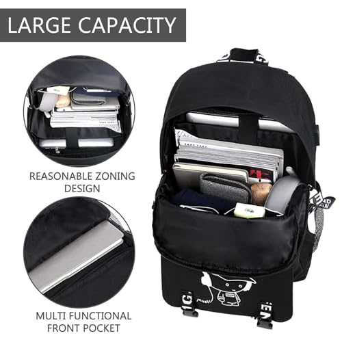 Luminous Pattern Travel Laptop Backpack - Adjustable Shoulder Strap Waterproof Black Backpack With Usb Charging Port & Headphone Port School Backpack Includes Pencil Bag,combination Lock