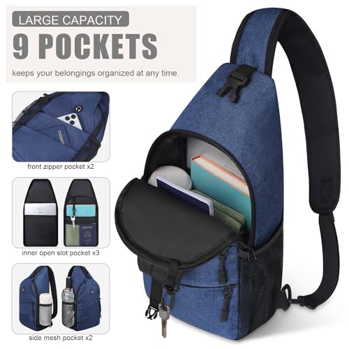 Pritent Crossbody Bags for Women Men Trendy Sling Bag Backpack Casual Chest Bag with Convertible Shoulder Strap - color: Blue, size: Large