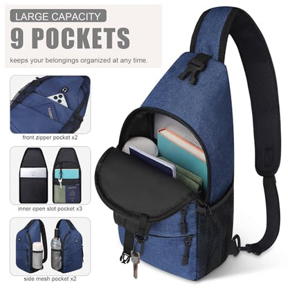 Pritent Crossbody Bags for Women Men Trendy Sling Bag Backpack Casual Chest Bag with Convertible Shoulder Strap - color: Blue, size: Large