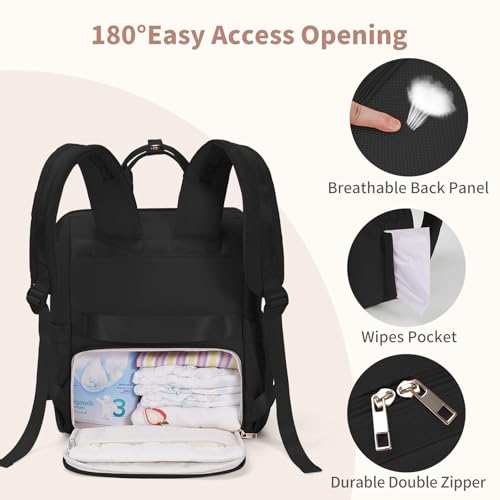 CEI-CEI Diaper Bag Backpack for Mom and Dad, Puffer Baby Bag Backpack with Insulated Pocket, Water-Resistant, Unisex Travel Backpack with Changing Pad & Stroller Straps - color: Black