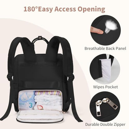 CEI-CEI Diaper Bag Backpack for Mom and Dad, Puffer Baby Bag Backpack with Insulated Pocket, Water-Resistant, Unisex Travel Backpack with Changing Pad & Stroller Straps - color: Black