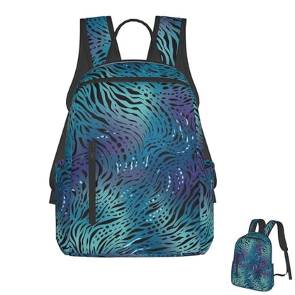 Blue zebra print Travel Backpack for Men & Women 14 inch Laptop Backpack Waterproof Work Back Pack - color: Blue Zebra Print