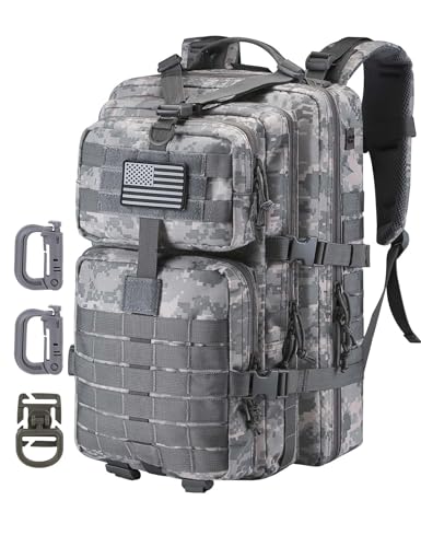 Hannibal Tactical MOLLE Assault Backpack, Tactical Backpack Army Military Camping Rucksack, 3-Day Pack Travel Trip w/USA Flag Patch, D-Rings, ACU Camo - color: Acu Camo