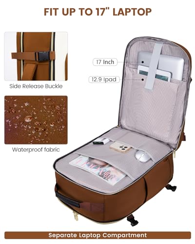 LOVEVOOK 50L Travel Backpack for Women & Men, Airline Approved Carry On Luggage with 3 Packing Cubes, TSA Overnight Bags, Waterproof Personal Item Bag, Weekender Essentials Backpacks fits 17" Laptop - color: Brown-beige-black, size: X-Large