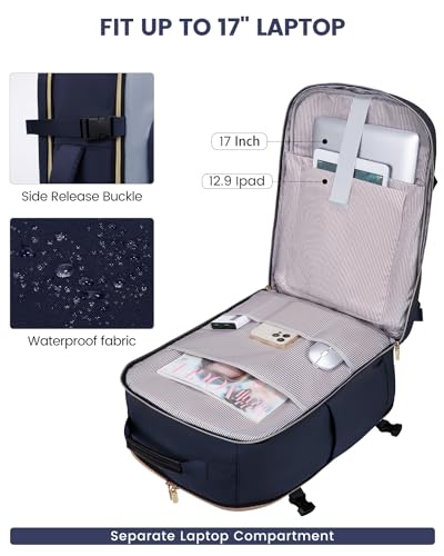 LOVEVOOK 56L Travel Backpack for Women & Men, Airline Approved Carry On Luggage with 3 Packing Cubes, TSA Overnight Bags, Waterproof Personal Item Bag, Weekender Essentials Backpacks fits 17" Laptop - color: Ink Blue-grey Blue-black, size: XX-Large