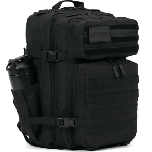 WOLFpak 45L Tactical Gym Backpack (Nightshade Edition) Durable 1000D Waterproof Oxford Material with MOLLE Webbing, Laptop Pocket & Dual Cup Holders, Durable Fitness/Travel/Military Daypack - color: Nightshade Edition