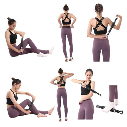 Muscle Roller Massage Roller Stick- Deep Tissue Fascia Blaster for Myofascial Pain Relief, Lymphatic Drainage & Body Sculpting, Handheld Physical Therapy & Recovery Tool (White black-18 inch) - color: White Black