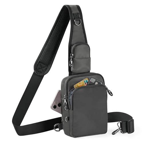 Anti-Theft Crossbody Sling Bag, RFID Blocking, Zipper Lock, Small - color: Grey