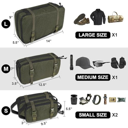 4 Set Tactical Packing Cubes ，Compressible Mesh Duffle Storage Bag,Portable Edc Molle Pouch Organizer. - color: OD GREEN