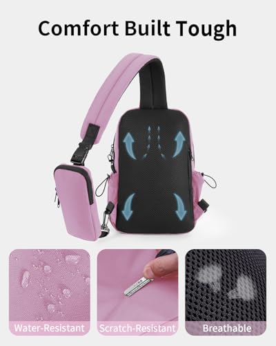 ECOHUB Anti-Theft Crossbody Bag Men Women, RFID Blocking Lightweight Sling Backpack Eco-Friendly with 9 Pockets Sturdy SBS Zippers Water Resistant for Travel Work Hiking Outdoor, Pink - color: Pink
