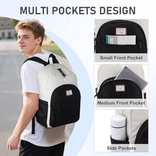 Kasqo School Backpack,Water Resistant Middle High School Bookbag for Teens Girls Boys School Bag Casual Women Men Daypack for Travel College Black White - color: Black White