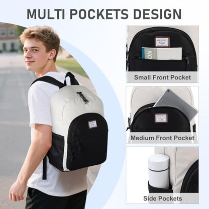 Kasqo School Backpack,Water Resistant Middle High School Bookbag for Teens Girls Boys School Bag Casual Women Men Daypack for Travel College Black White - color: Black White