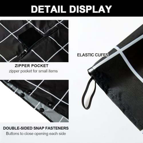 Fashion Hooded Rain Poncho Waterproof Raincoat Jacket with pocket for Women/Men/Adult - color: Black Grid