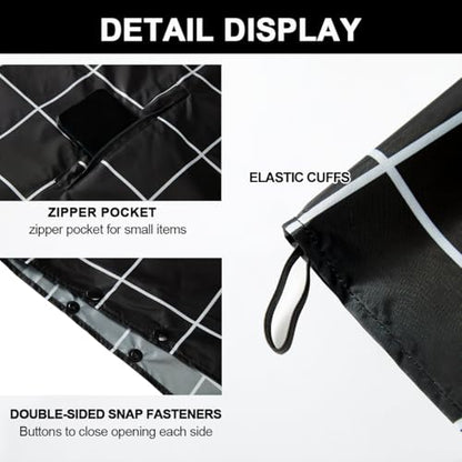 Fashion Hooded Rain Poncho Waterproof Raincoat Jacket with pocket for Women/Men/Adult - color: Black Grid